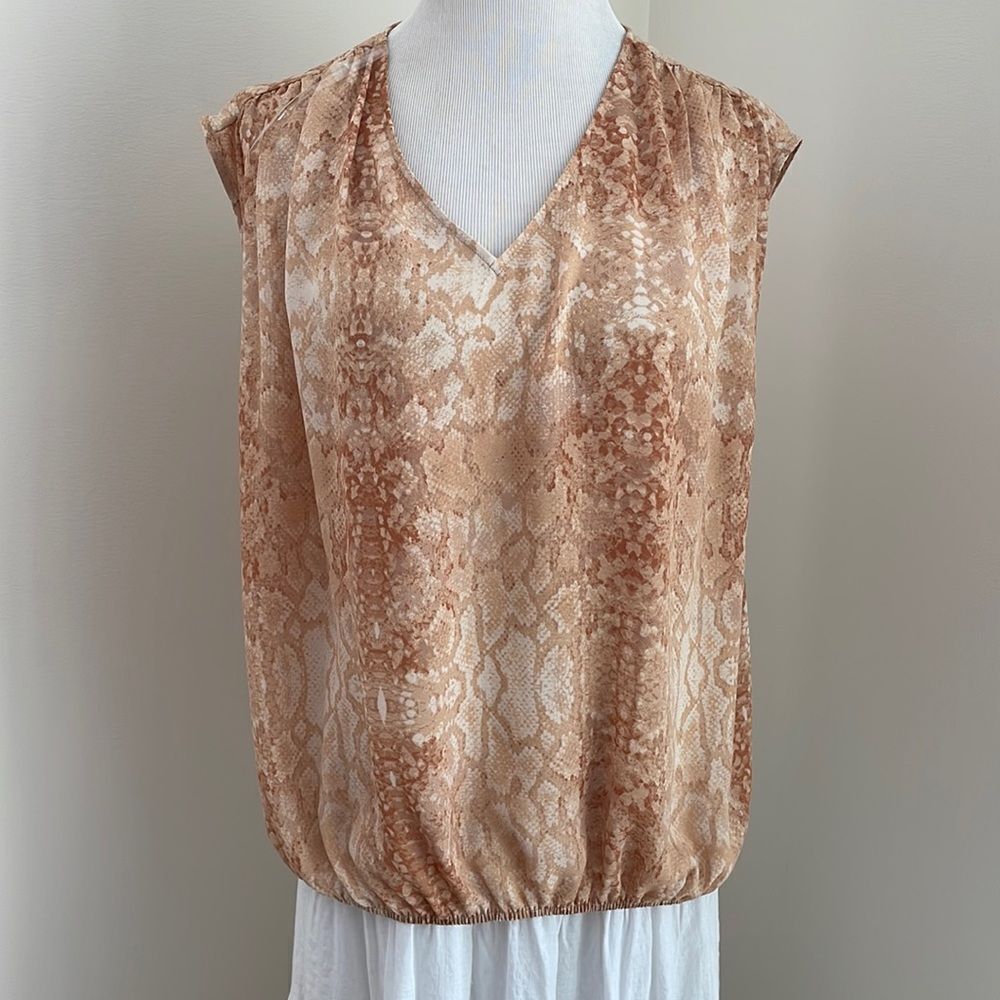 Brown snake print sheer sleeveless top by Worthington size small